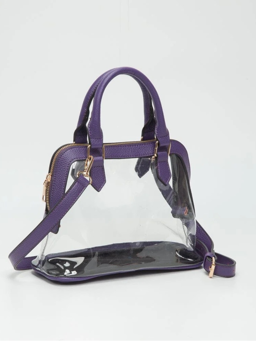 NWT Clear Purple Trim Dome Satchel Bag with Detachable Strap